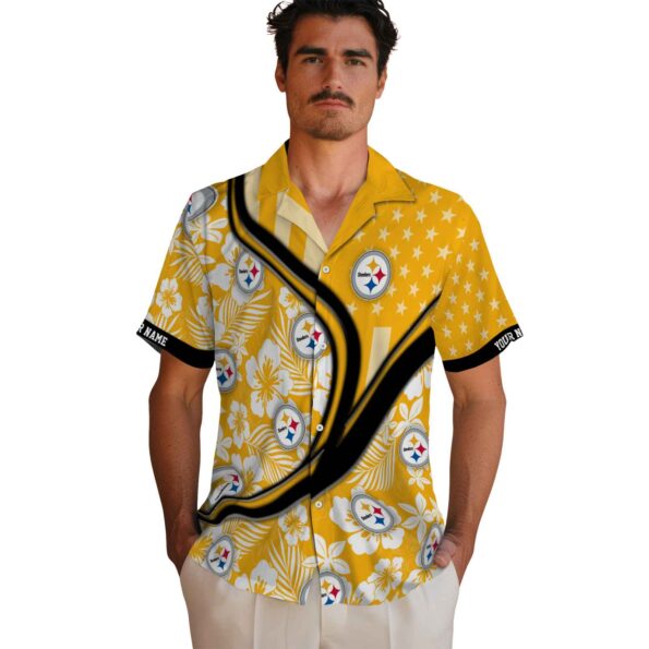 customized pittsburgh steelers floral wave gold white hawaiian shirt fashion forward