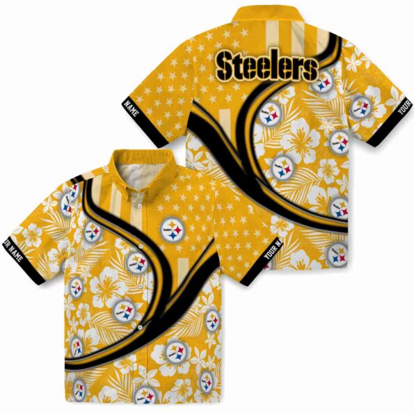 customized pittsburgh steelers floral wave gold white hawaiian shirt high quality
