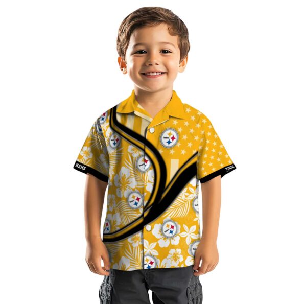 customized pittsburgh steelers floral wave gold white hawaiian shirt top rated