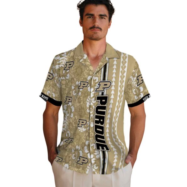 customized purdue boilermakers hibiscus arrows gold white hawaiian shirt fashion forward