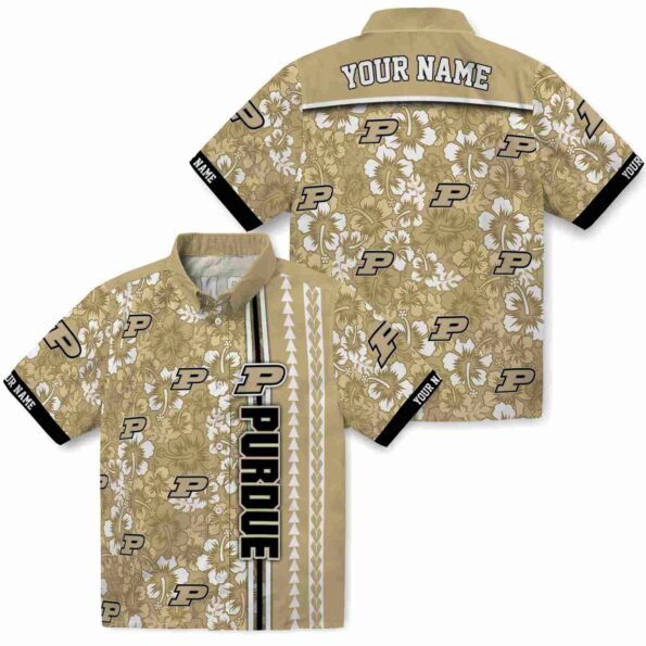 customized purdue boilermakers hibiscus arrows gold white hawaiian shirt high quality