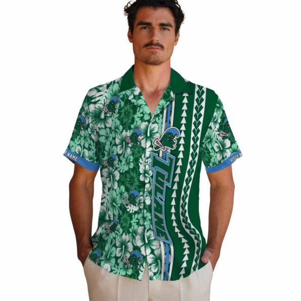 customized tulane green wave hibiscus arrows green white hawaiian shirt fashion forward