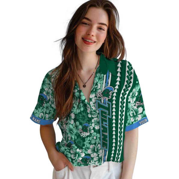 customized tulane green wave hibiscus arrows green white hawaiian shirt latest model