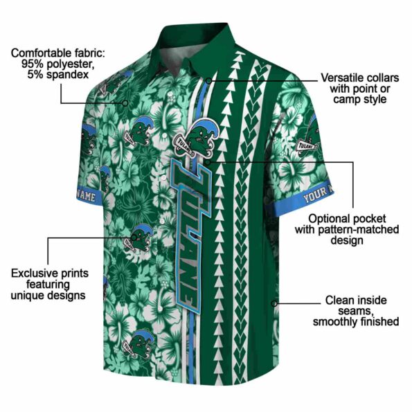 customized tulane green wave hibiscus arrows green white hawaiian shirt new arrival