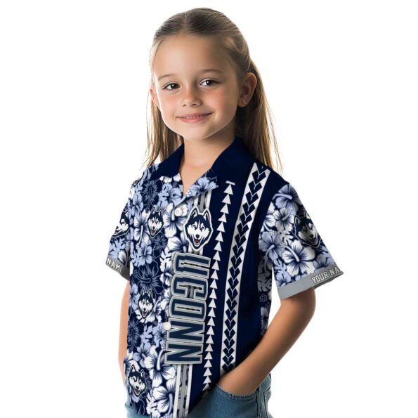 customized uconn huskies hibiscus arrows blue white hawaiian shirt premium grade