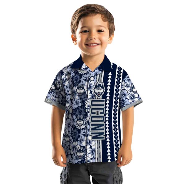 customized uconn huskies hibiscus arrows blue white hawaiian shirt top rated