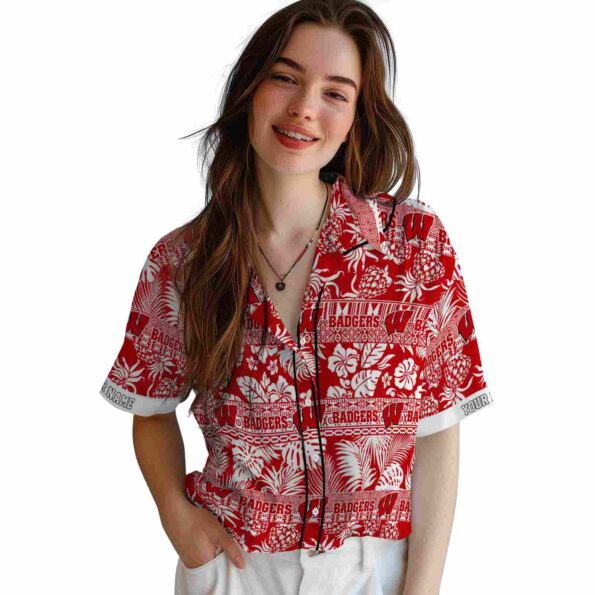 customized wisconsin badgers tribal stripes red white hawaiian shirt latest model