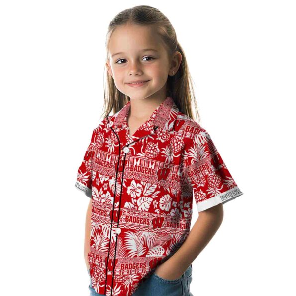 customized wisconsin badgers tribal stripes red white hawaiian shirt premium grade