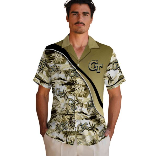 georgia-tech-yellow-jackets-sunset-palms-gold-white-hawaiian-shirt-fashion-forward georgia tech yellow jackets sunset palms gold white hawaiian shirt fashion forward