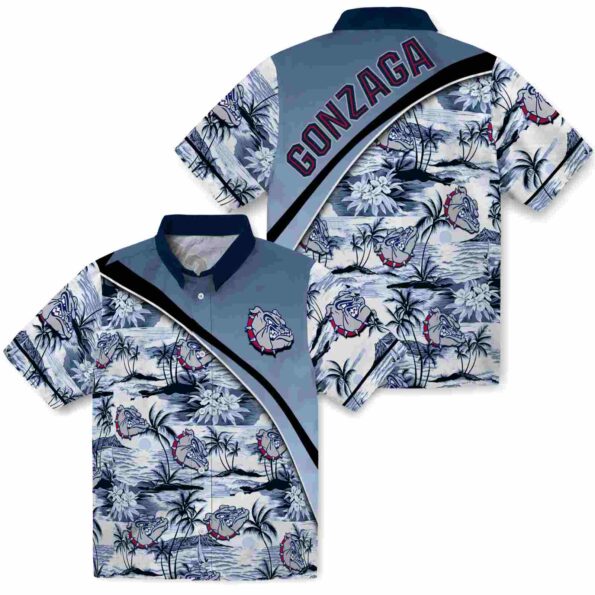 gonzaga bulldogs sunset palms blue white hawaiian shirt high quality