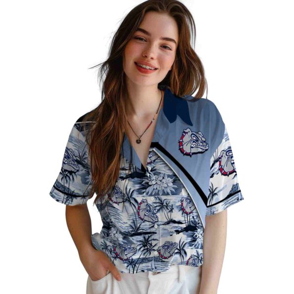 gonzaga bulldogs sunset palms blue white hawaiian shirt latest model