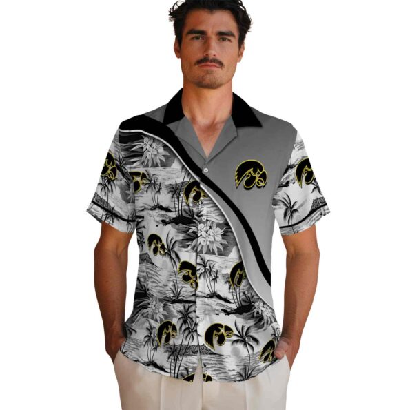 iowa hawkeyes sunset palms black white hawaiian shirt fashion forward