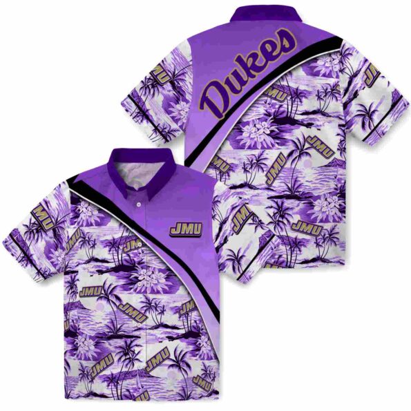 james-madison-dukes-sunset-palms-purple-white-hawaiian-shirt-high-quality james madison dukes sunset palms purple white hawaiian shirt high quality