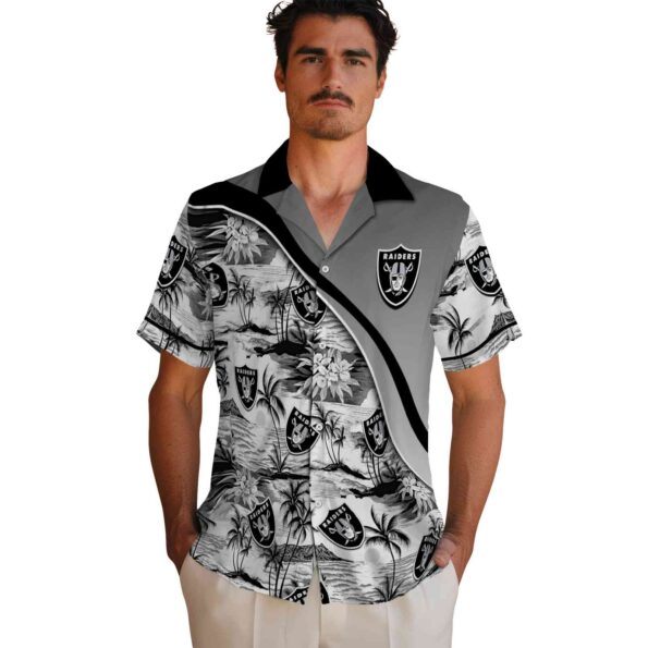 las-vegas-raiders-sunset-palms-black-white-hawaiian-shirt-fashion-forward las vegas raiders sunset palms black white hawaiian shirt fashion forward