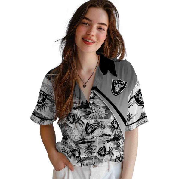 las-vegas-raiders-sunset-palms-black-white-hawaiian-shirt-latest-model las vegas raiders sunset palms black white hawaiian shirt latest model