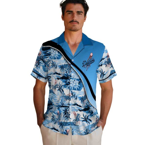 los angeles dodgers sunset palms blue white hawaiian shirt fashion forward