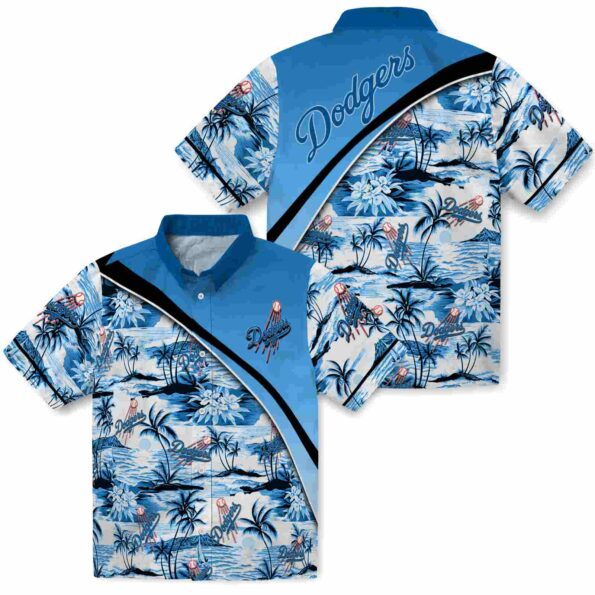 los angeles dodgers sunset palms blue white hawaiian shirt high quality
