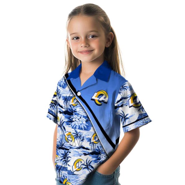 los-angeles-rams-sunset-palms-blue-white-hawaiian-shirt-premium-grade los angeles rams sunset palms blue white hawaiian shirt premium grade