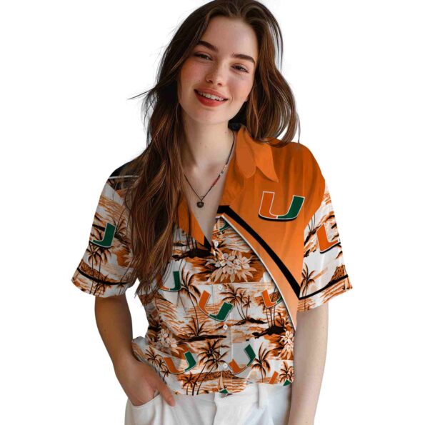 miami hurricanes sunset palms orange white hawaiian shirt latest model
