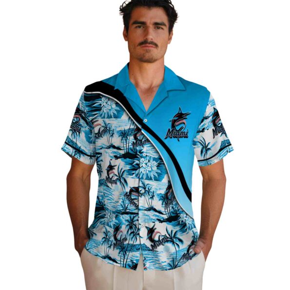 miami marlins sunset palms blue white hawaiian shirt fashion forward