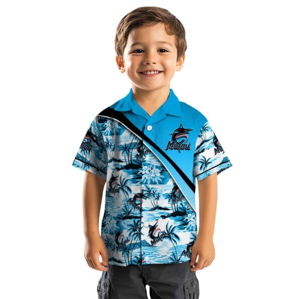 miami marlins sunset palms blue white hawaiian shirt top rated