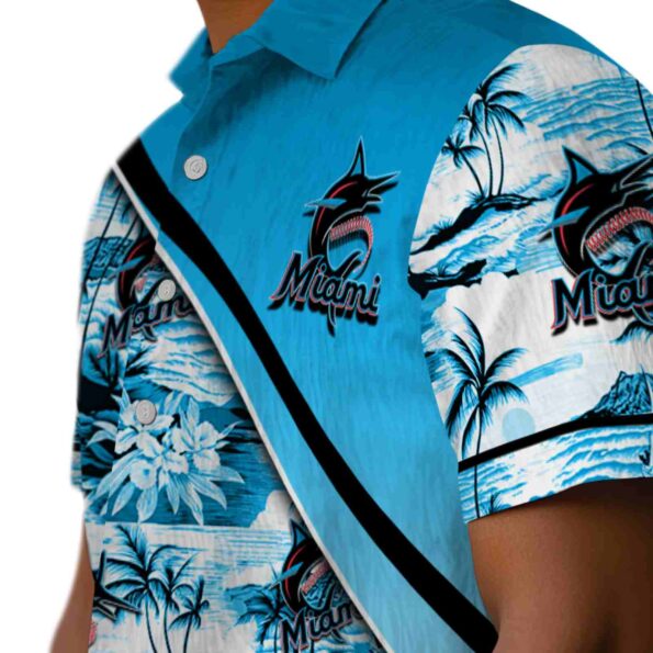 miami marlins sunset palms blue white hawaiian shirt trendy
