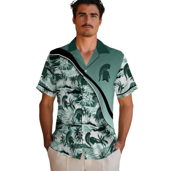 michigan state spartans sunset palms green white hawaiian shirt fashion forward