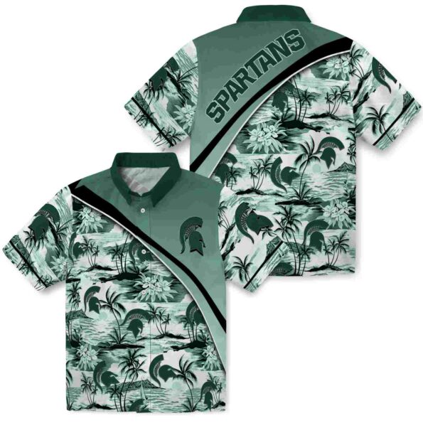 michigan state spartans sunset palms green white hawaiian shirt high quality