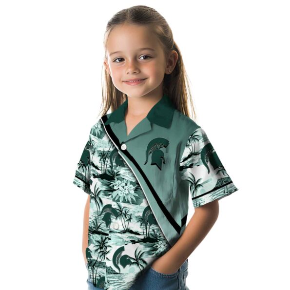 michigan state spartans sunset palms green white hawaiian shirt premium grade