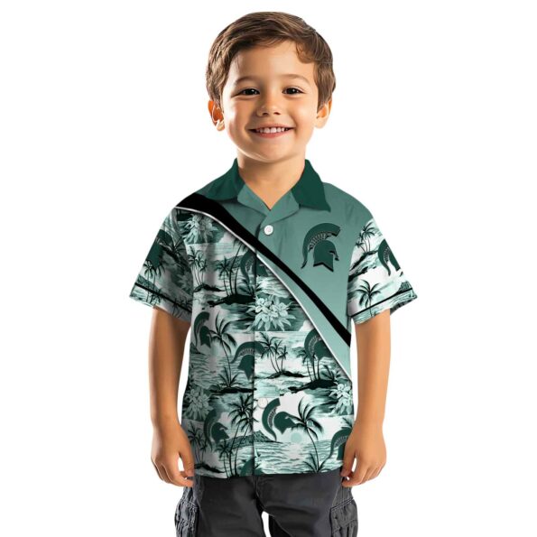 michigan state spartans sunset palms green white hawaiian shirt top rated