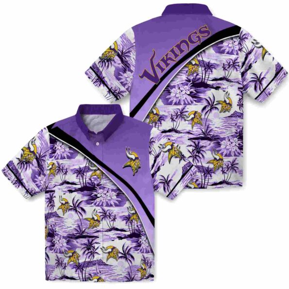 minnesota vikings sunset palms purple white hawaiian shirt high quality