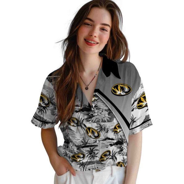 missouri-tigers-sunset-palms-black-white-hawaiian-shirt-latest-model missouri tigers sunset palms black white hawaiian shirt latest model
