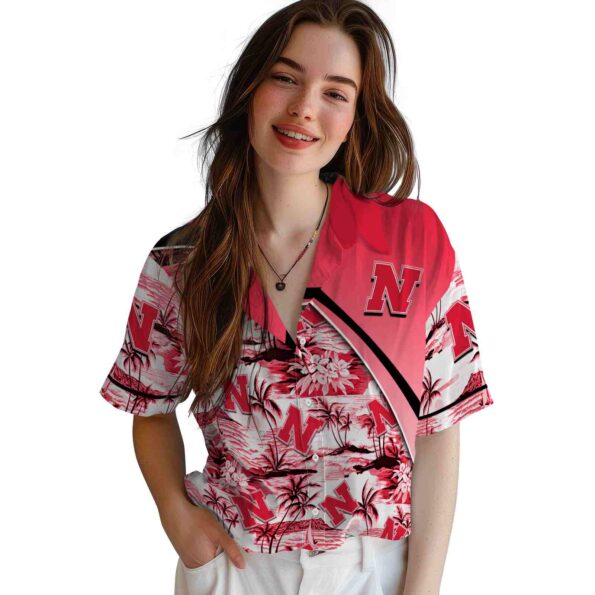 nebraska-cornhuskers-sunset-palms-red-white-hawaiian-shirt-latest-model nebraska cornhuskers sunset palms red white hawaiian shirt latest model
