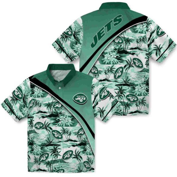 new-york-jets-sunset-palms-green-white-hawaiian-shirt-high-quality new york jets sunset palms green white hawaiian shirt high quality