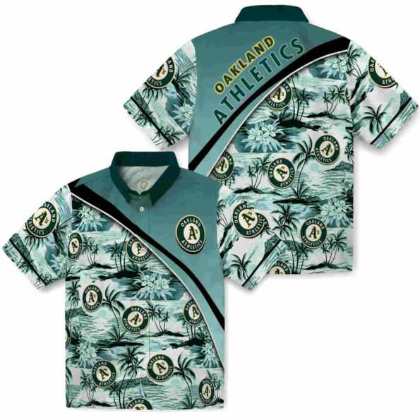 oakland-athletics-sunset-palms-green-white-hawaiian-shirt-high-quality oakland athletics sunset palms green white hawaiian shirt high quality