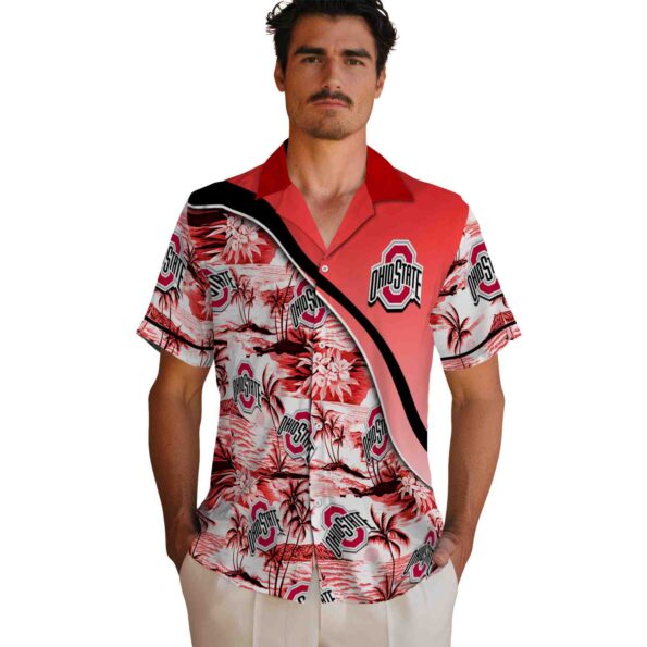 ohio-state-buckeyes-sunset-palms-scarlet-white-hawaiian-shirt-fashion-forward ohio state buckeyes sunset palms scarlet white hawaiian shirt fashion forward