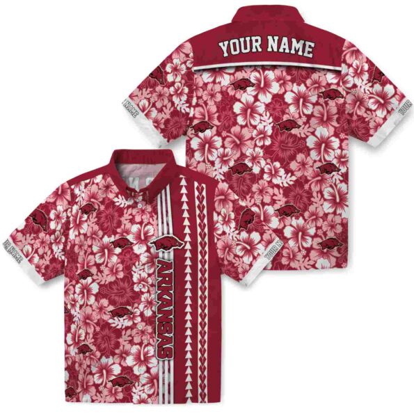 personalized arkansas razorbacks hibiscus arrows red white hawaiian shirt high quality