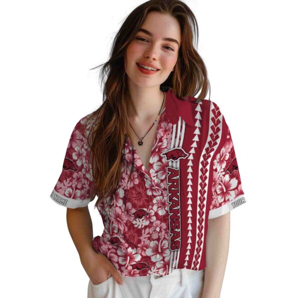 personalized arkansas razorbacks hibiscus arrows red white hawaiian shirt latest model