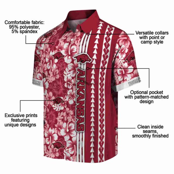 personalized arkansas razorbacks hibiscus arrows red white hawaiian shirt new arrival