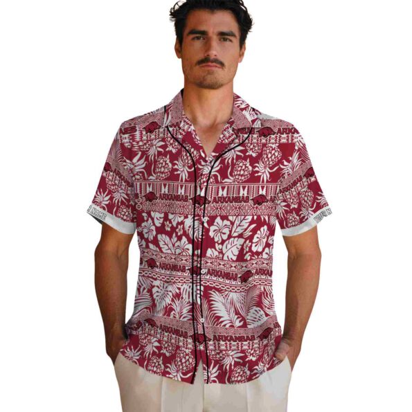 personalized arkansas razorbacks tribal stripes red white hawaiian shirt fashion forward
