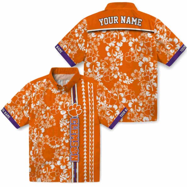 personalized clemson tigers hibiscus arrows orange white hawaiian shirt high quality