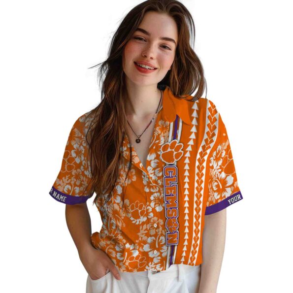 personalized clemson tigers hibiscus arrows orange white hawaiian shirt latest model
