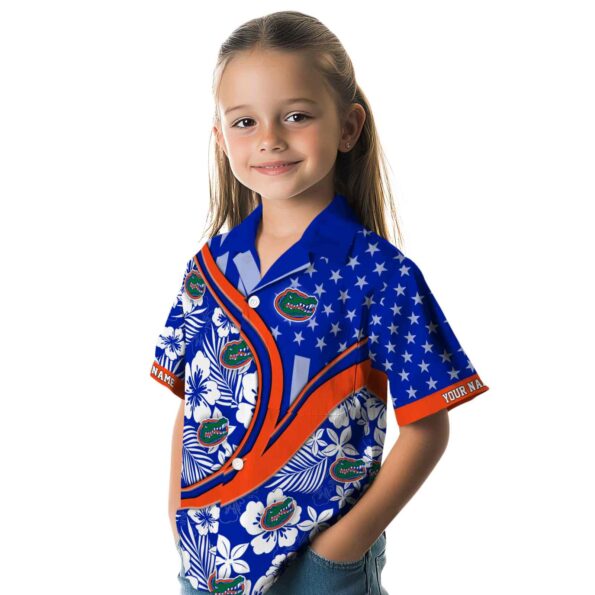 personalized florida gators floral wave blue white hawaiian shirt premium grade
