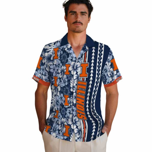 personalized illinois fighting illini hibiscus arrows blue white hawaiian shirt fashion forward
