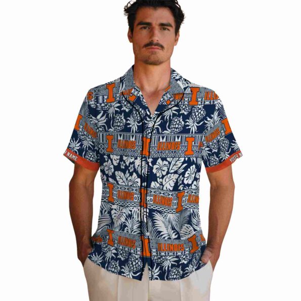 personalized illinois fighting illini tribal stripes blue white hawaiian shirt fashion forward