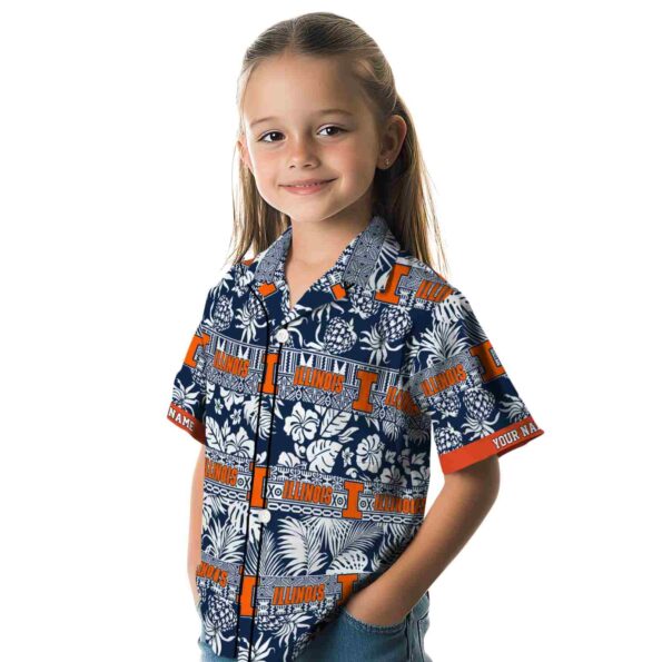 personalized illinois fighting illini tribal stripes blue white hawaiian shirt premium grade