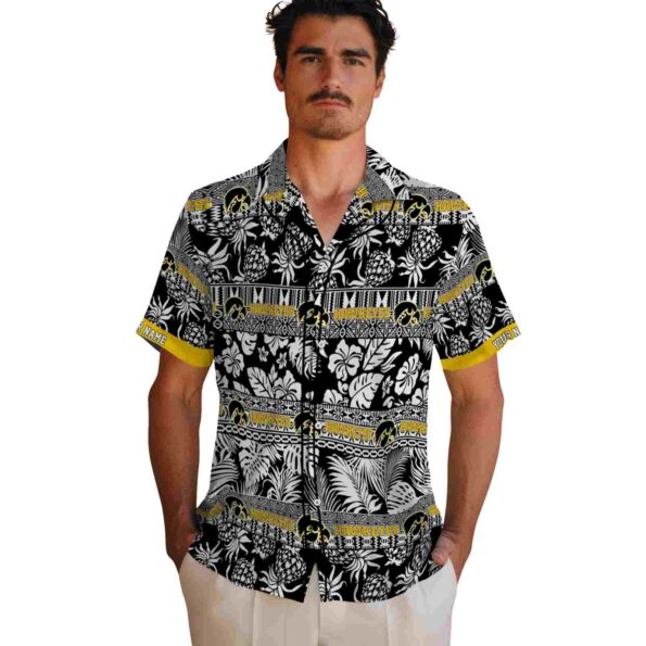 personalized-iowa-hawkeyes-tribal-stripes-black-white-hawaiian-shirt-fashion-forward personalized iowa hawkeyes tribal stripes black white hawaiian shirt fashion forward