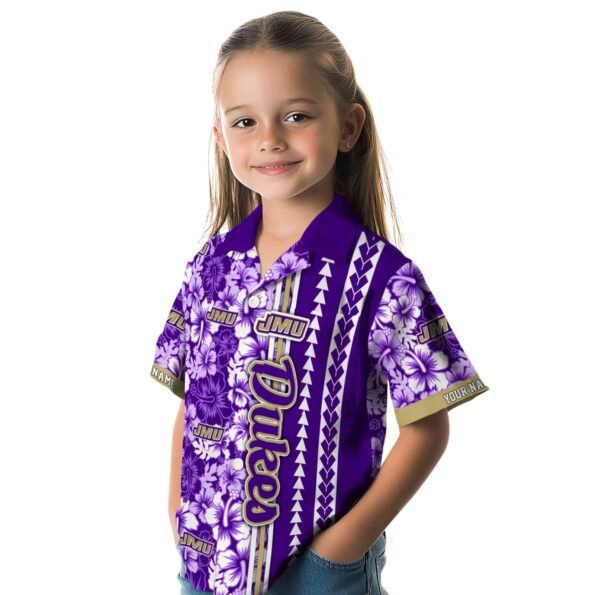 personalized james madison dukes hibiscus arrows purple white hawaiian shirt premium grade
