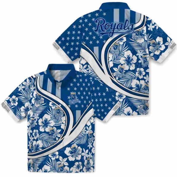 personalized kansas city royals floral wave royal blue white hawaiian shirt high quality