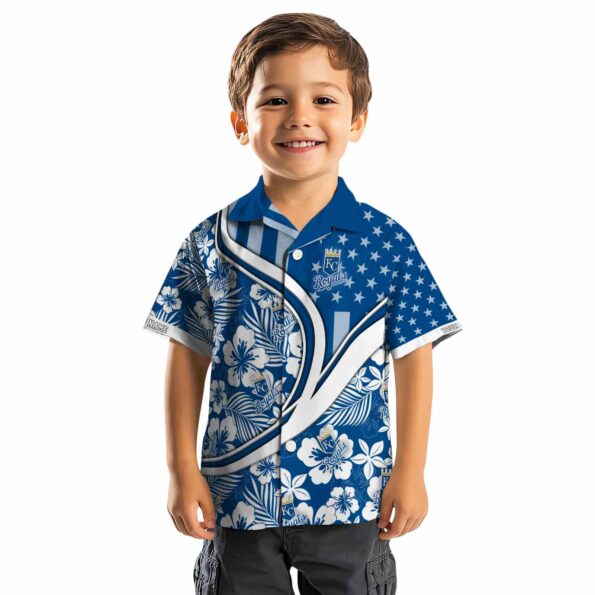 personalized kansas city royals floral wave royal blue white hawaiian shirt top rated